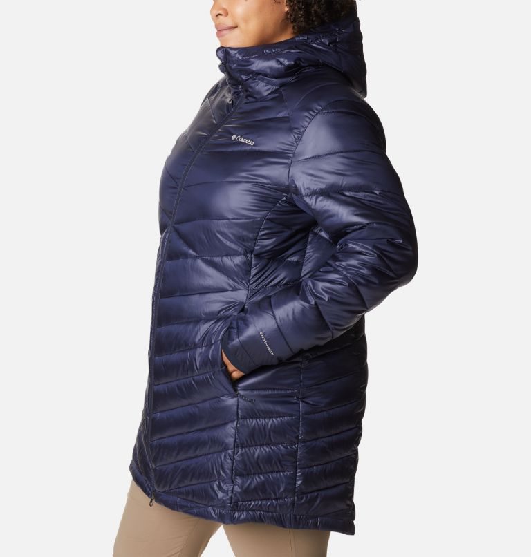Women's Columbia Joy Peak Omni-Heat Infinity Mid Hooded Insulated Jackets Navy | Plus Size CA-V8651